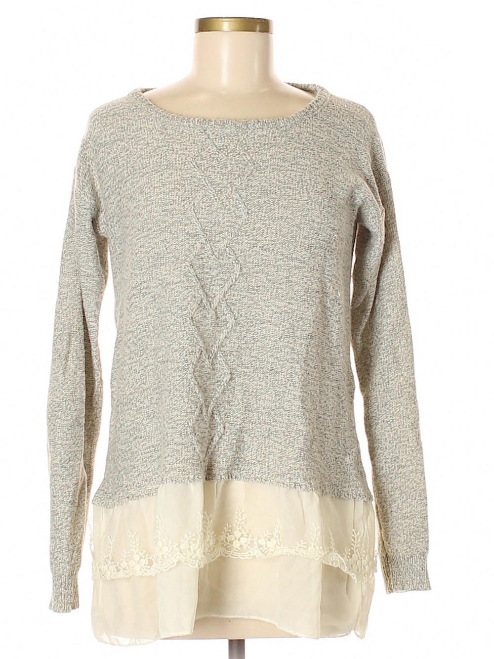 Kate’s Collection Women's Gray Knit Sweater with Lace Hem